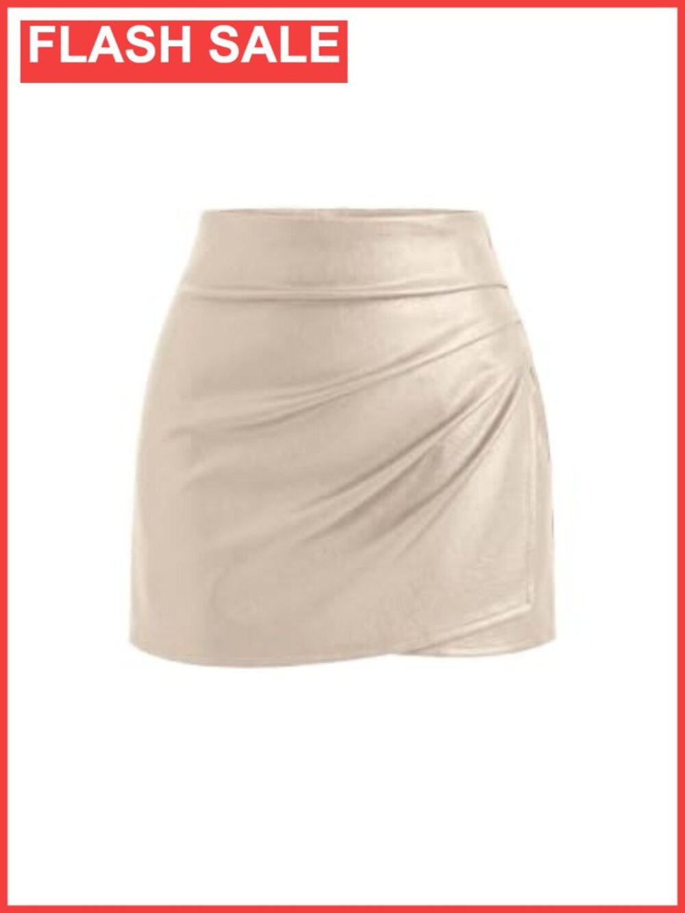 Faux Leather Ruched Mini Skirt with Built-In Shorts High Waisted Bodycon